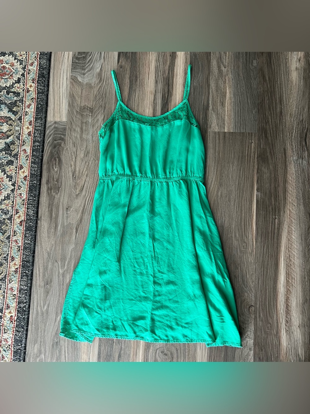 H&M Teal Lace-Trim Spaghetti Strap Mini Dress